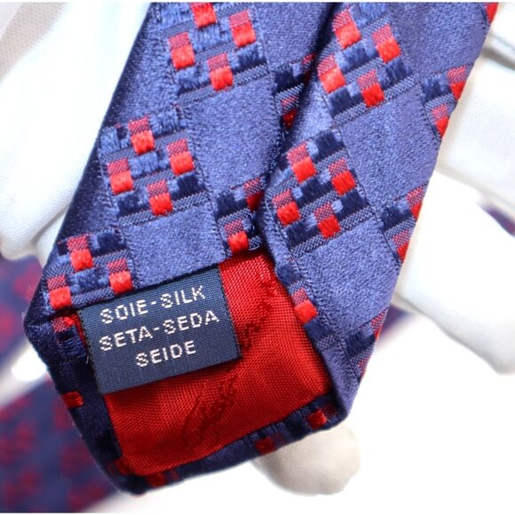 Façonnable Silk Tie Geometric Navy Red Business/Wedding Chic Aesthetic - Picture 4 of 5